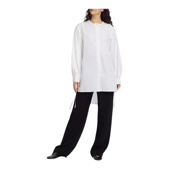 $695 Co White Poplin Tie-Cuff 100% Cotton Tunic Size Small - Picture 5 of 6